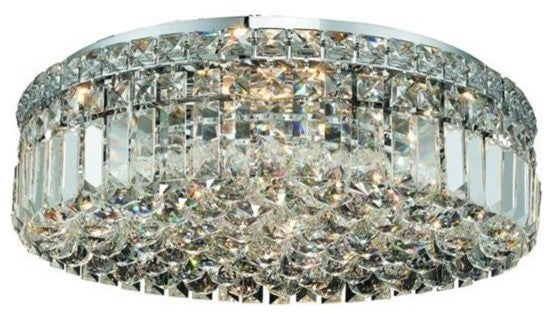 Elegant Maxim Flush Mount, Chrome Finish With Royal Cut Crystal