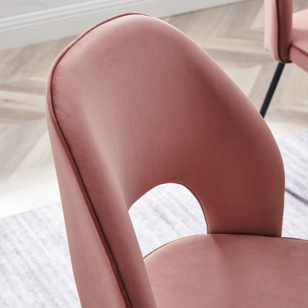 Dining Chair, Set of 2, Black Pink, Velvet, Modern, Cafe Bistro Hospitality