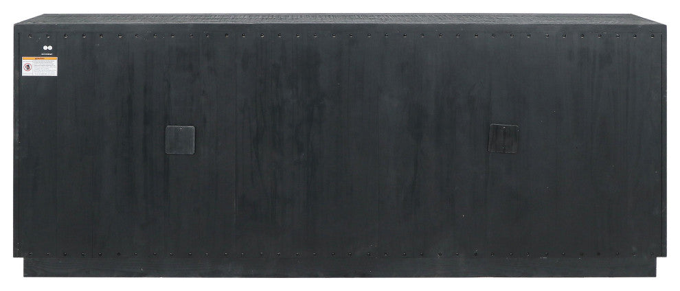 Larson 90" Glass Reclaimed Pine Wood Sideboard, Black