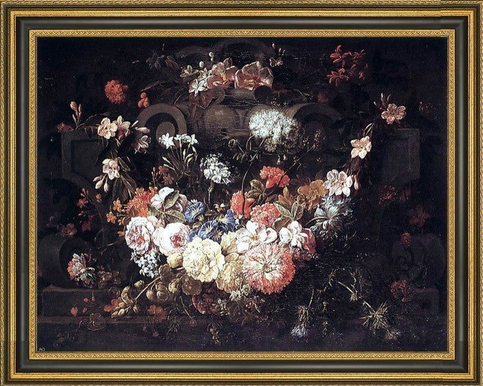 The Younger Gaspar Pieter Verbruggen Cartouche with FlowersCanvas Print, 18"x24"
