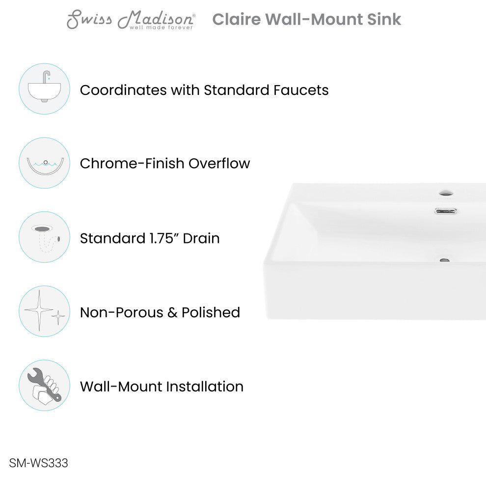 Claire 30" Rectangle Wall-Mount Bathroom Sink