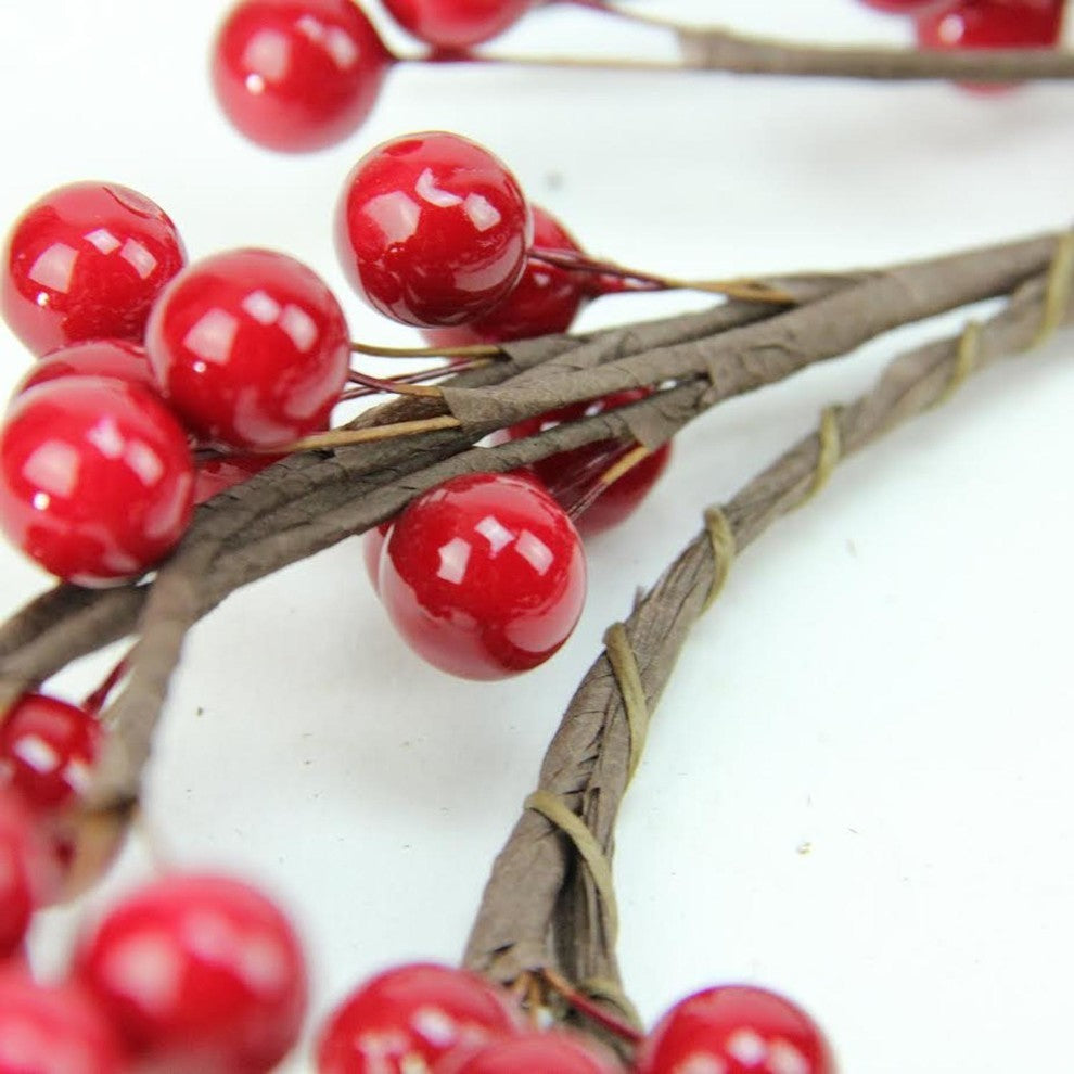 9" Decorative Artificial Shiny Red Berries Christmas Candle Holder Ring