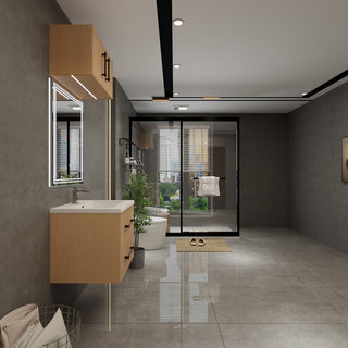 Victoria 24" Solid Wood Bath Vanity, Overhead Cabinet, Yellow Oak