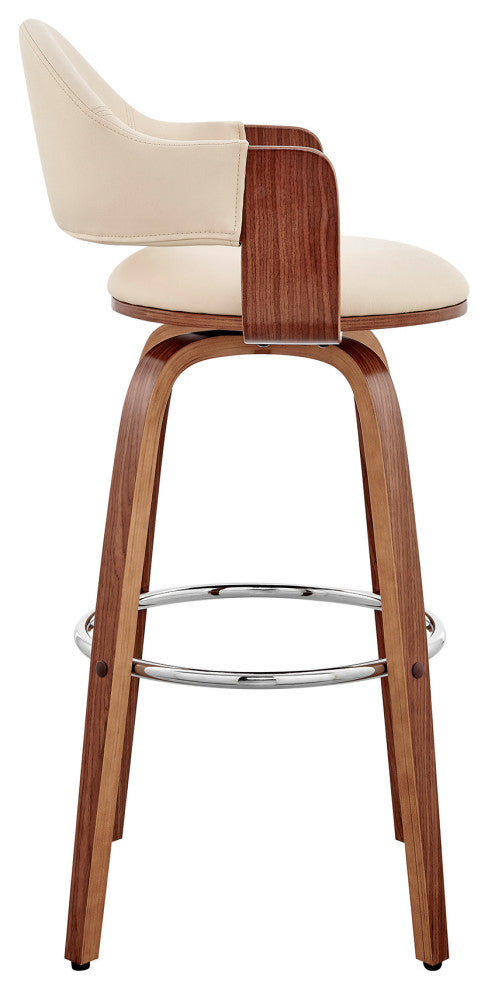 30" Rich Cream Faux Leather Walnut Wood Bar Stool