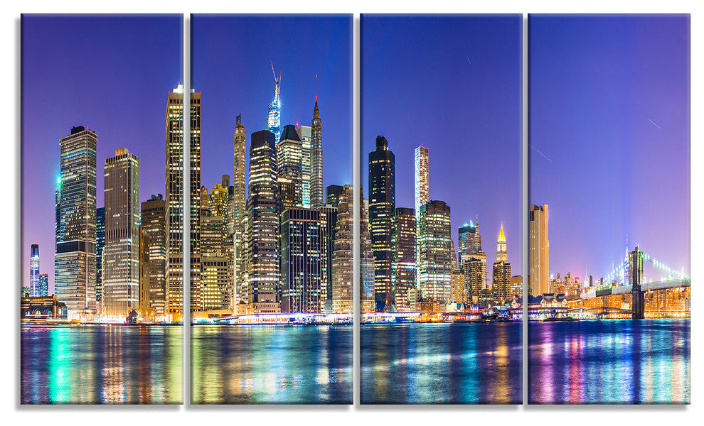 "New York" Cityscape Panorama Photo Print on Canvas, 4 Panels, 48"x28"