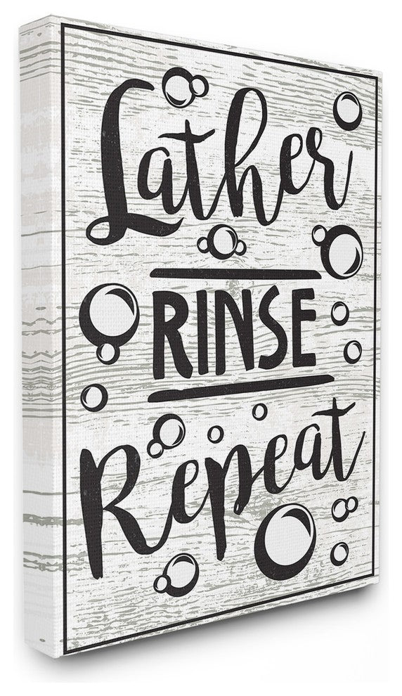 Lather Rinse Repeat Black & White With Bubbles Canvas Wall Art, 24"x30"