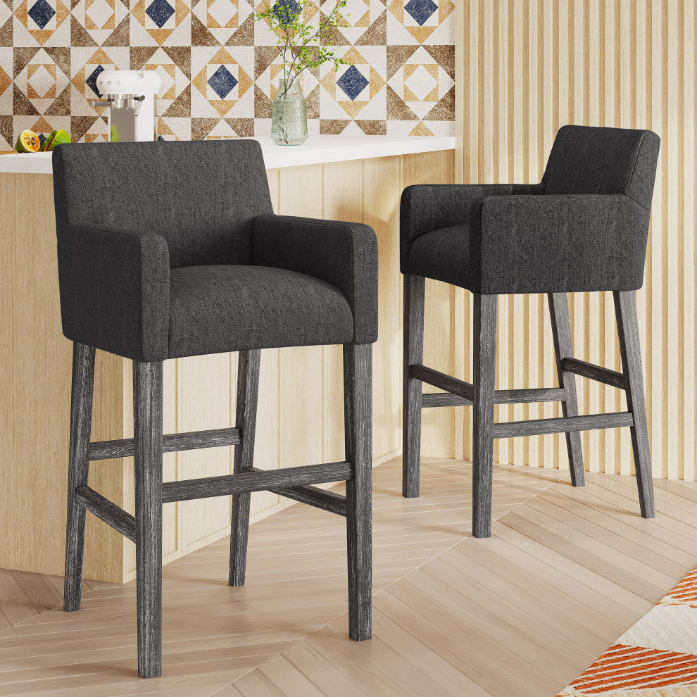 Chaparral Contemporary Fabric Upholstered Wood 30.5" Barstools, Set of 2, Charcoal/Gray