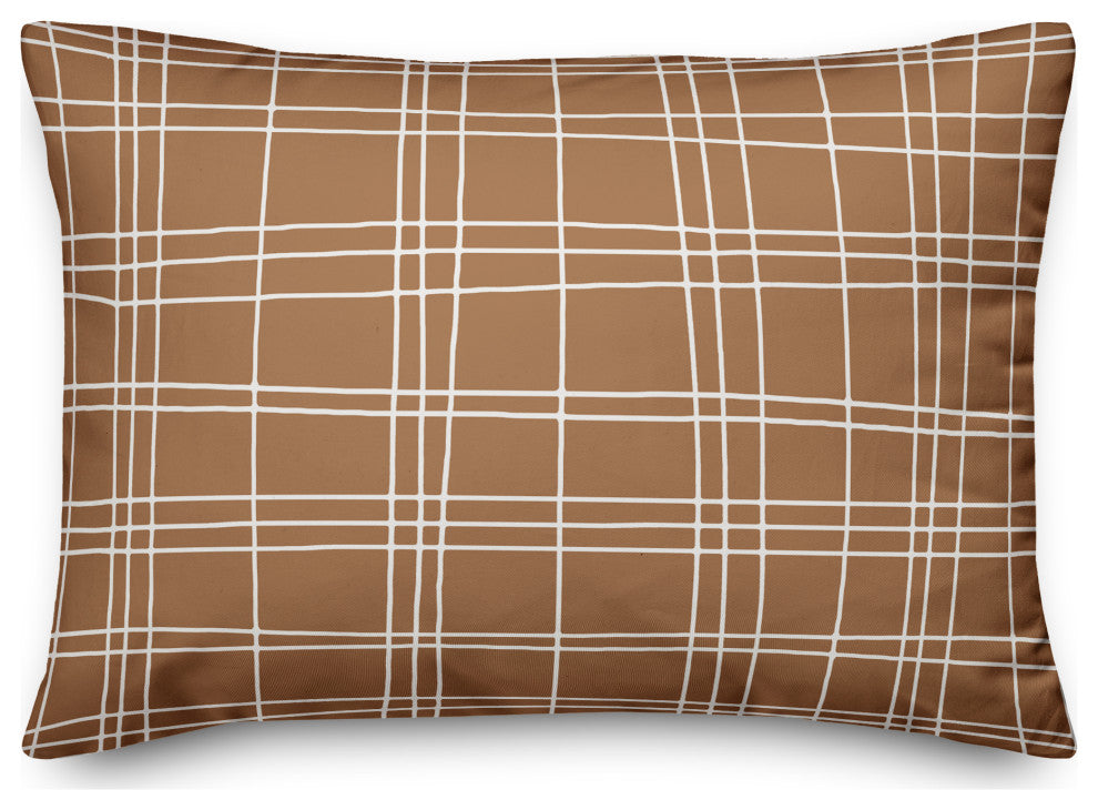 Burnt Orange Hand Drawn Checkerboard 14x20 Spun Poly Pillow