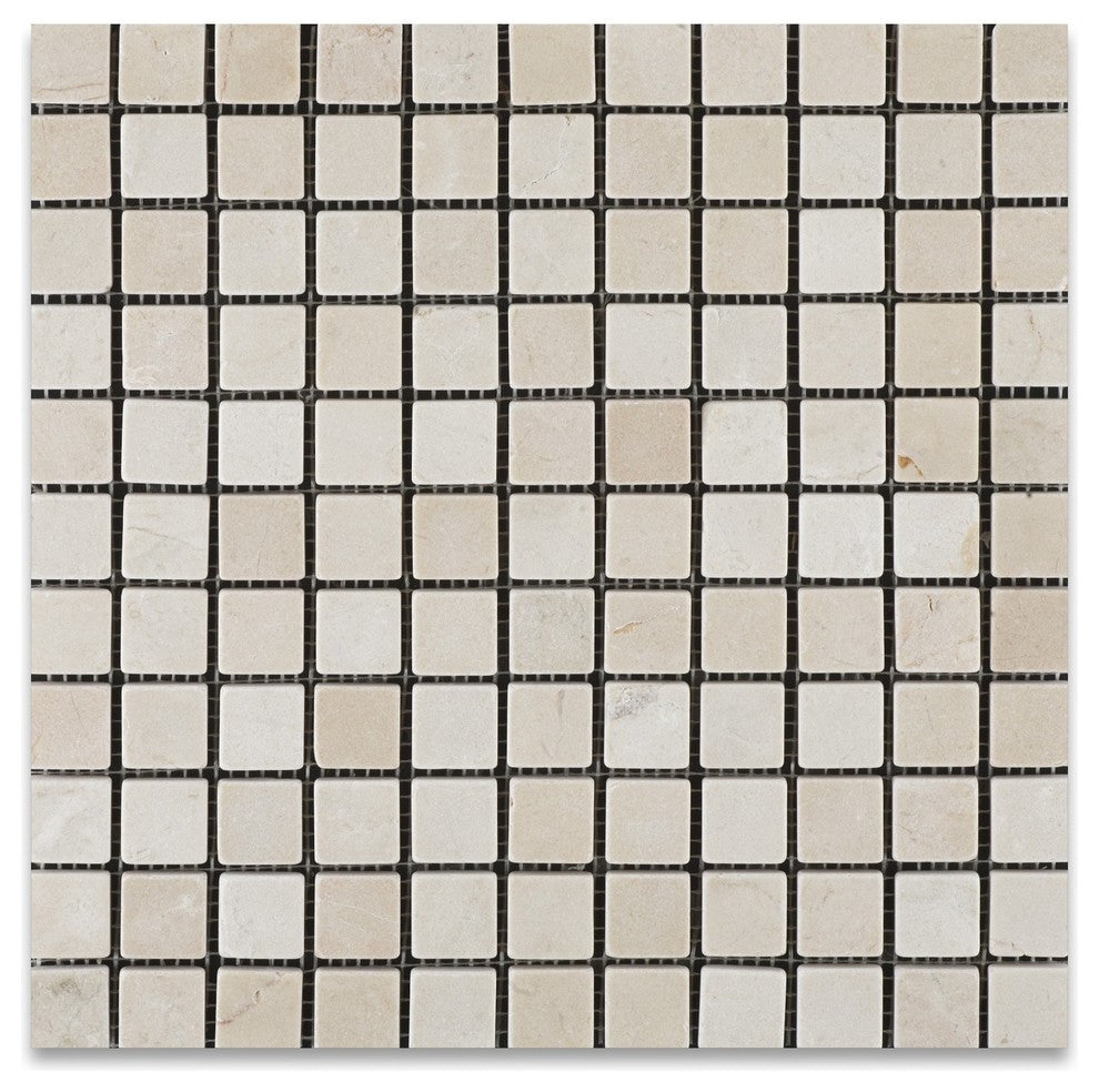 1 X 1 Crema Marfil Marble Tumbled Mosaic Tile