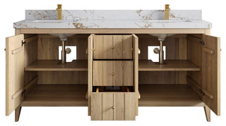 Atlanta Oak 72" Double Sink Bath Vanity, White 2" Viola Gold