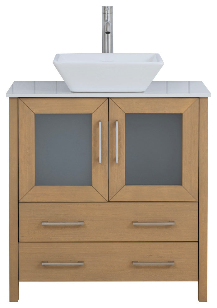 Vanity Art Vanity Set With Vessel Sink, Natural Oak, 30", Standard Mirror