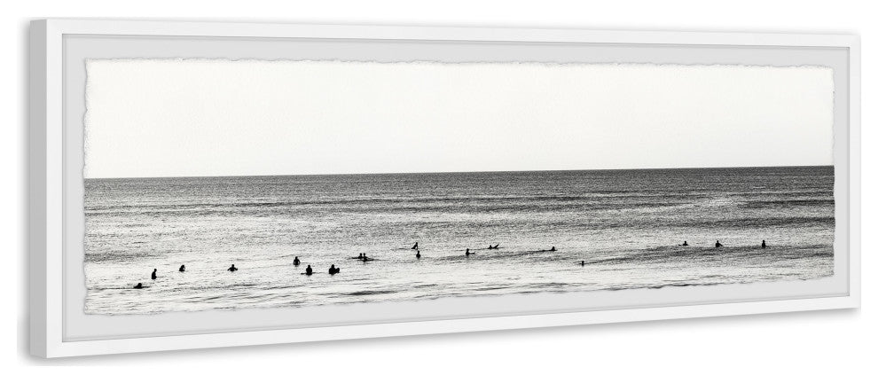 "Surfers Line Up" Framed Painting Print, 45x15