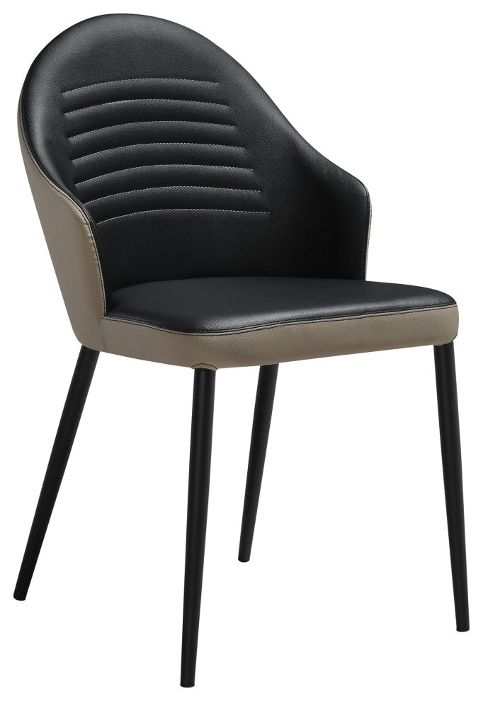 Rocco Upholstered Dining Chair, Taupe Gray and Black Faux Leather Set of 2