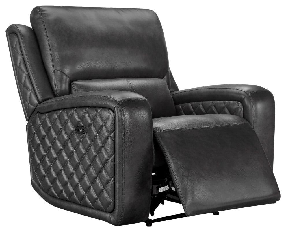 Dean Leather Power Recliner, Power Headrest, Gray