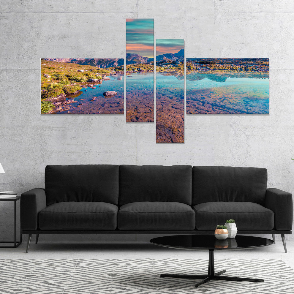 Beautiful Lake in Lago Rienza, Seashore Canvas Art Print, 60"x32", 4 panels