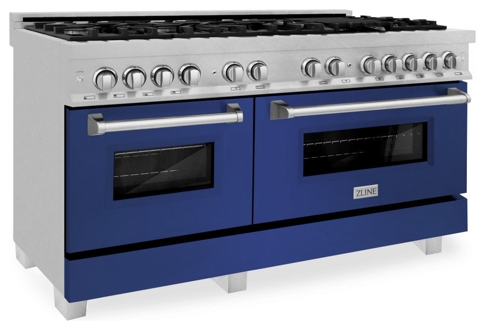 ZLINE 60" Dual Fuel Range, DuraSnow With Blue Matte Door RAS-BM-60