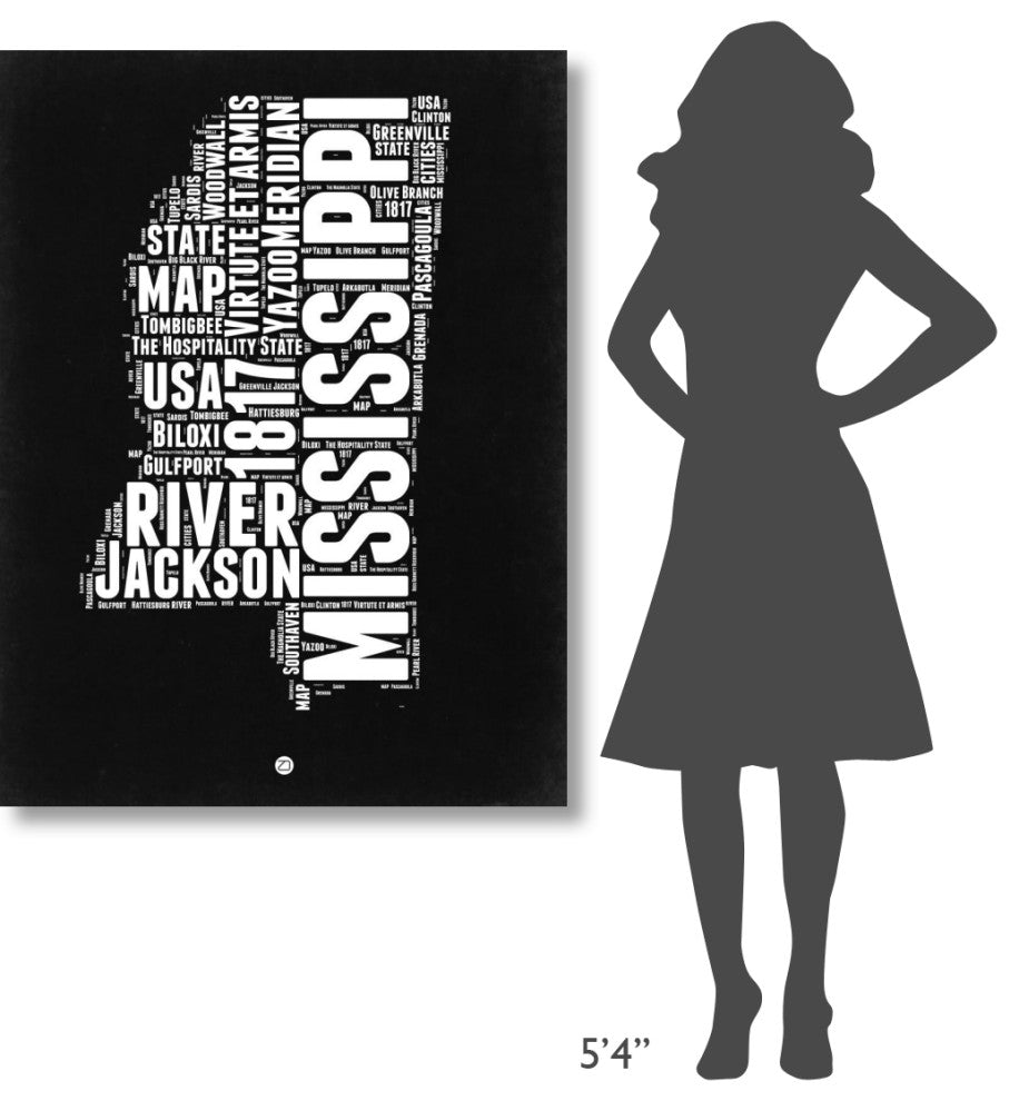 "Mississippi Black and White Map" Fine Art Print