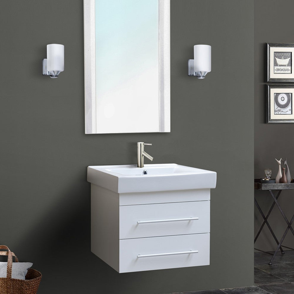 24.25" Single Wall Mount Style Sink Vanity-Wood-White