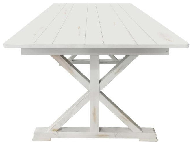 HERCULES 7' x 40" Rectangular Solid Pine Farm Table with X Legs, Antique Rustic White