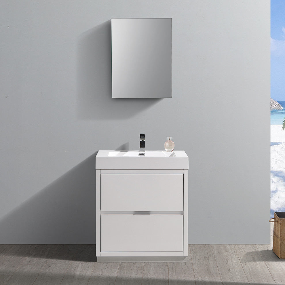 Valencia 30" Glossy White Free Standing Vanity Set, Cabinet, Faucet FFT9131CH