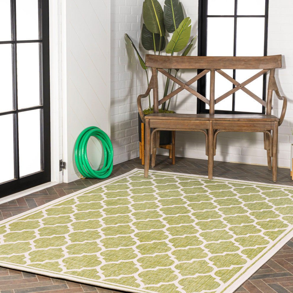 Trebol Moroccan Trellis Textured Weave Indoor/Outdoor, Green/Cream, 8 X 10