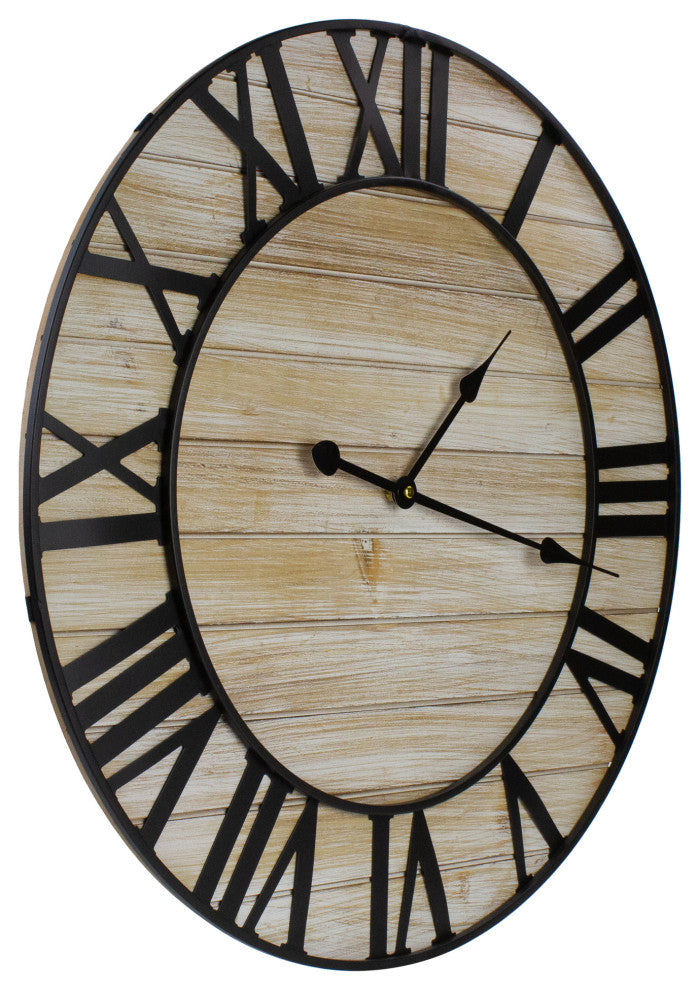 24" Metal Framed Roman Numeral Battery Operated Round Wall Clock