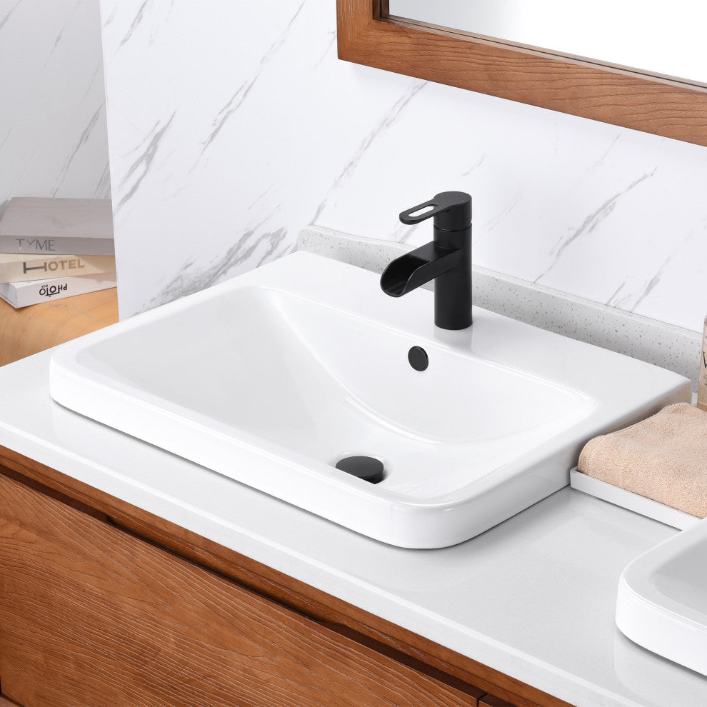 Luxier CS-028 Rectangular 24" Drop-In Ceramic Bathroom Sink, White