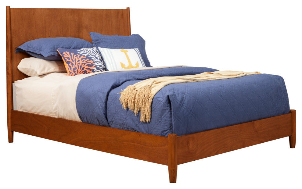 Flynn Mid Century Modern Full Size Panel Bed, Acorn