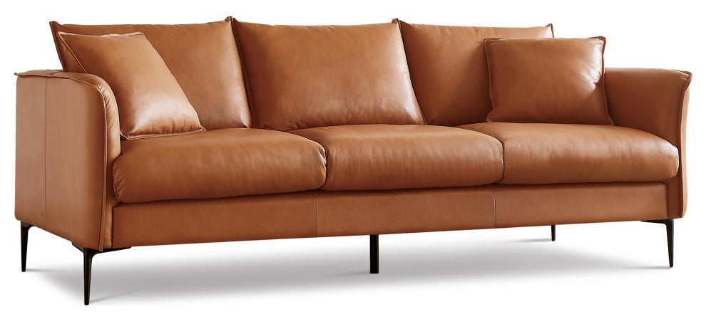 Valencia Jasper Italian Nappa 11000 Top Grain Leather Three Seats Sofas, Cognac
