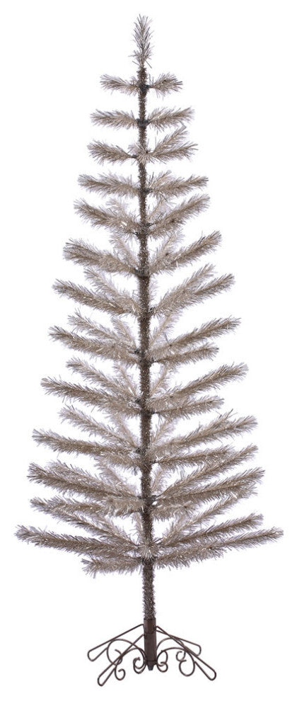 Vickerman S151070 7' Champagne Feather Artificial Christmas Tree, Unlit
