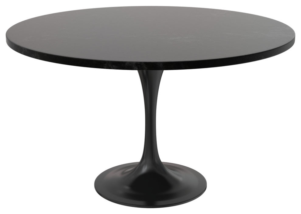 Verve Collection 48 Round Dining Table, Black Base with Black MDF Top