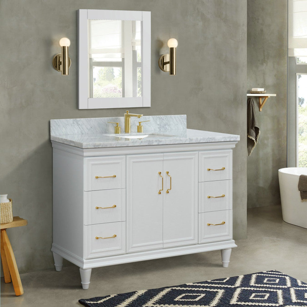 49" Single Sink Vanity, White Finish With White Carrara Marble