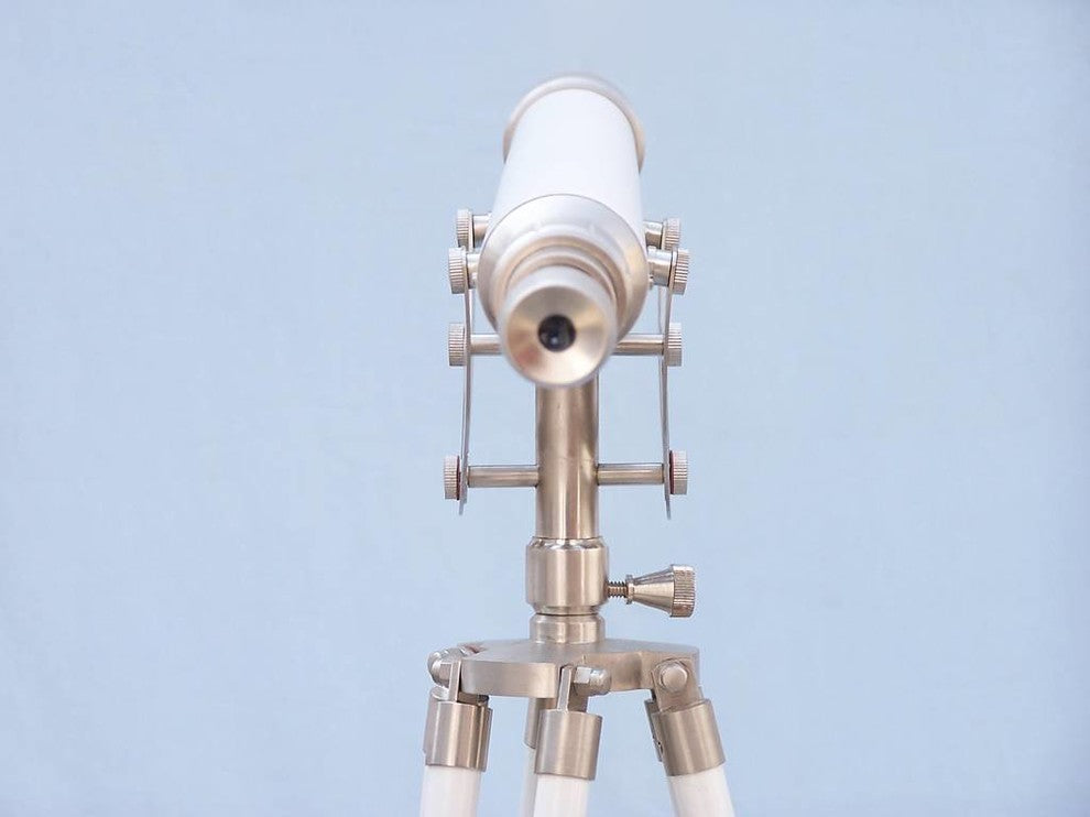 Floor Standing Brushed Nickel With White Leather Anchormaster Telescope 65''