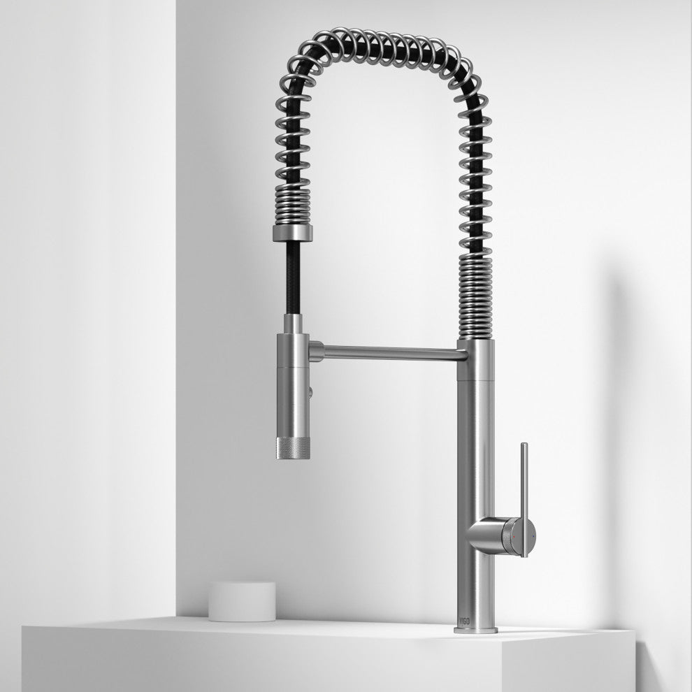 VIGO Sterling 23" H Single Handle Pull-Down Sprayer Kitchen Faucet, Stainless Steel, Without Extras