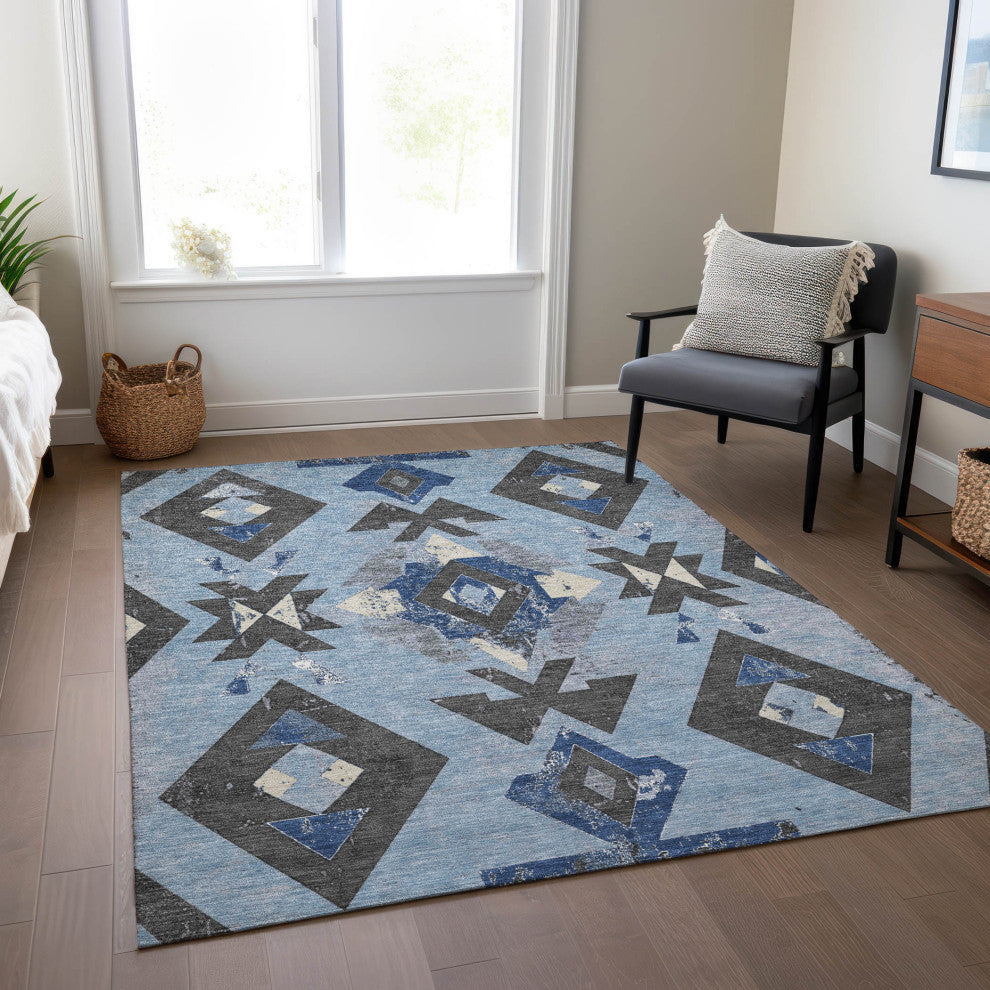 Machine Washable Indoor/Outdoor Chantille ACN1882 Blue 8' x 10' Rug