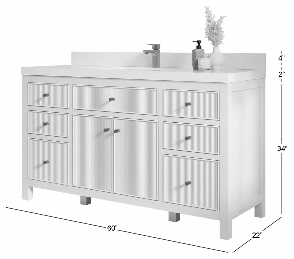 Sonoma 60" Single Sink Bath Vanity in Alabaster, 2"  Viola Brown