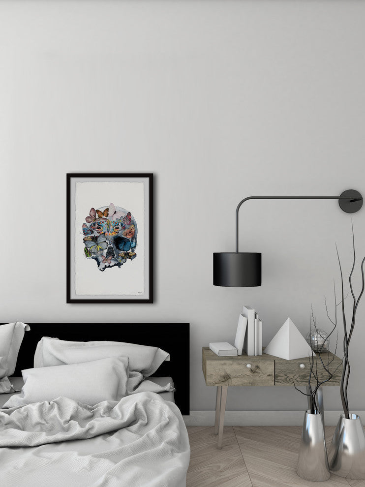 "Magnificent Butterfly Skull" Framed Painting Print, 12"x18"
