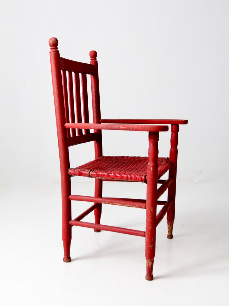 Consigned, Antique Red Wicker Seat Arm Chair