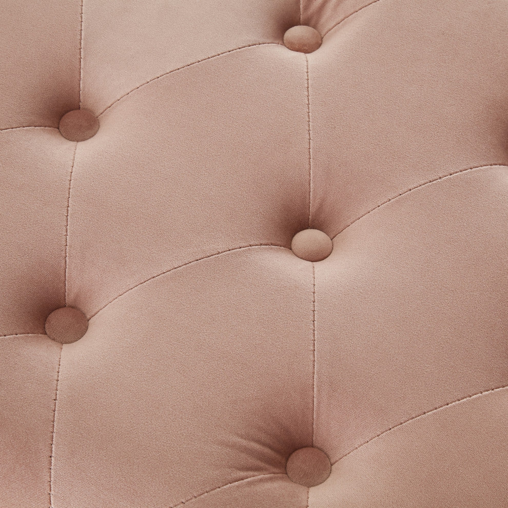 Laura Velvet Gold Nailhead Trim Half Moon Storage Ottoman, Blush
