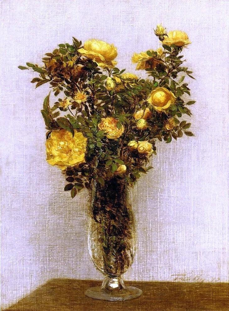 Henri FantinLatour Roses Lying on Gold Velvet Premium Canvas Print