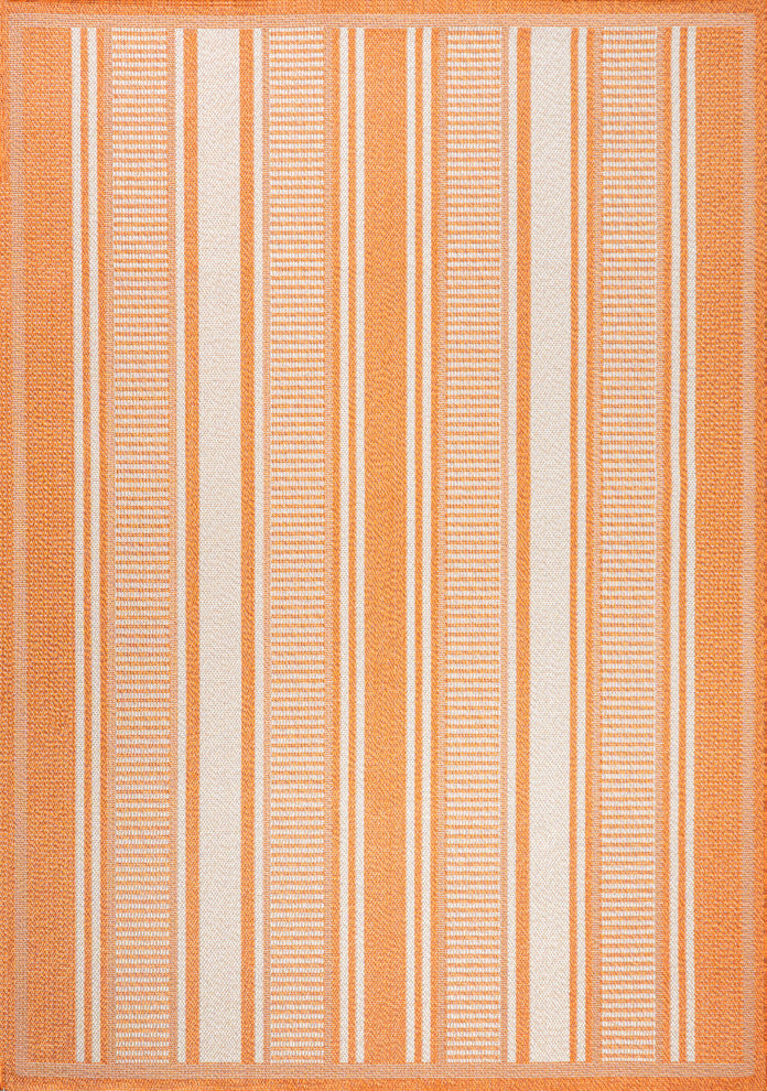 Haynes Modern Double Stripe Indoor/Outdoor Area Rug, Orange/Cream, 4x6
