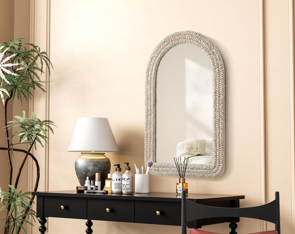 Home Living Arch Cornhusk Mirror 27x42, Linen White