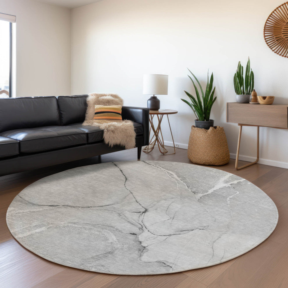 Premium Machine Washable Mayfield AMF510 Gray 8' x 8' Round Rug