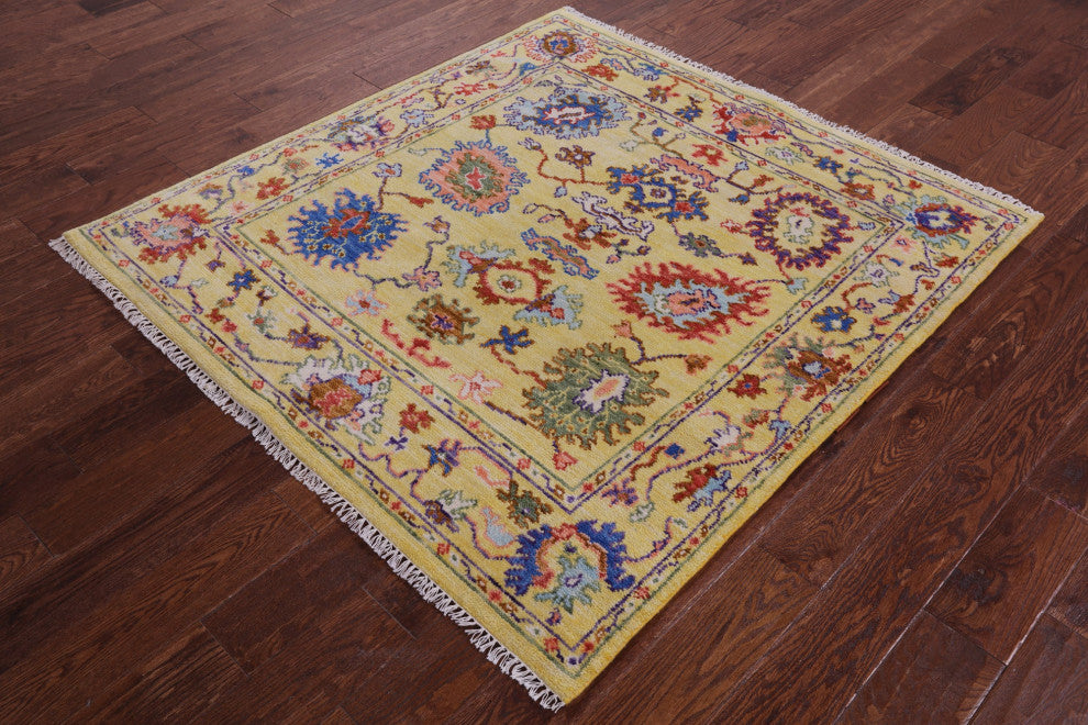 5' Square Hand-Knotted Turkish Oushak Wool Rug - Q13655
