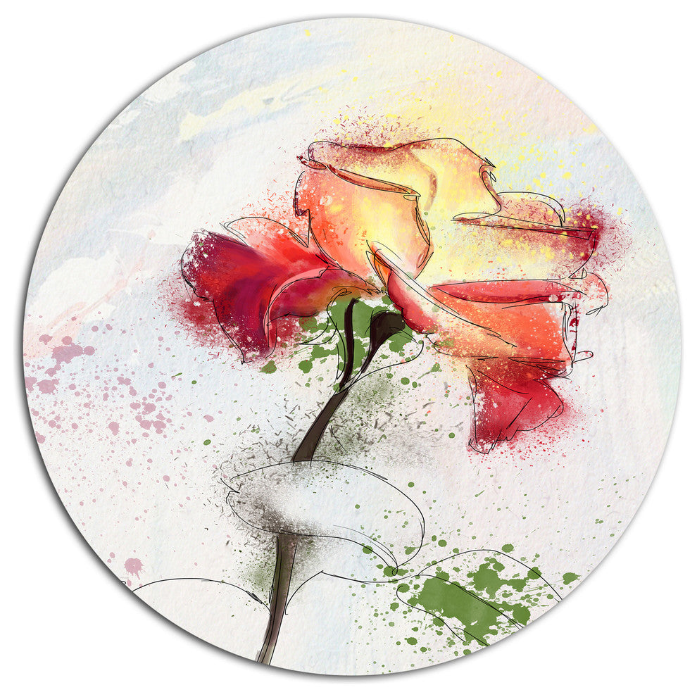 Beautiful Rose Illustration Drawing, Floral Round Wall Art, 11"