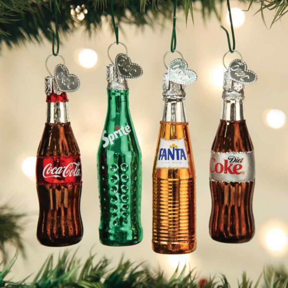 Old World Christmas Coca Cola Mini Beverage Set Glass Sprite Coke Fanta 14030