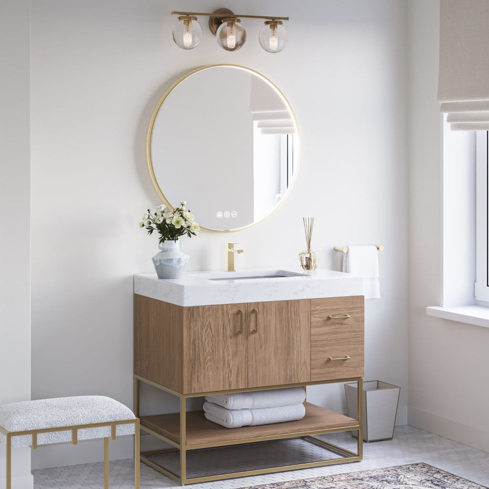 Bahia Bath Vanity, Oak, 36", Brushed Gold Hardware, Single, Freestanding