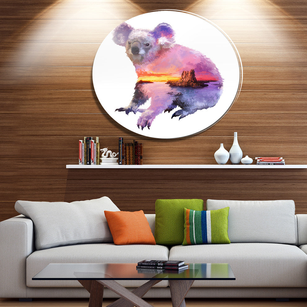 Koala Double Exposure Illustration, Animal Disc Metal Wall Art, 23"