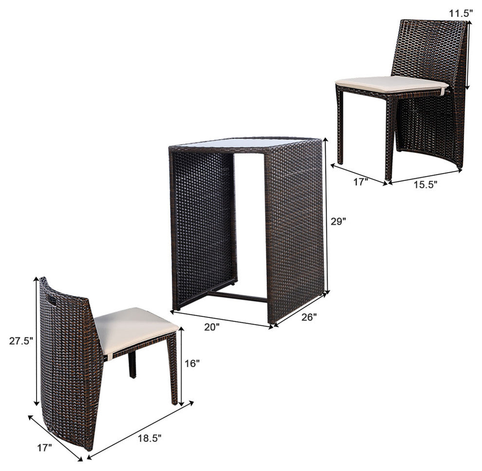 Costway 3 PCS Cushioned Outdoor Wicker Patio Set Garden Lawn Sofa Seat