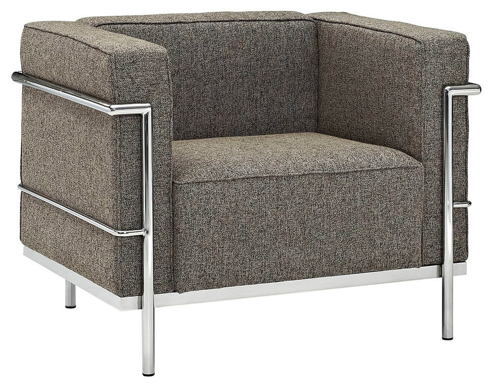 Modern Contemporary Living Room Armchair and Sofa, Oatmeal, 2-Piece Set